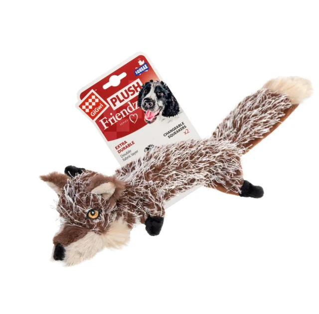 Мягкая игрушка GiGwi Plush, для собак, плюшевый волк, с пищалкой, текстиль, 37 см