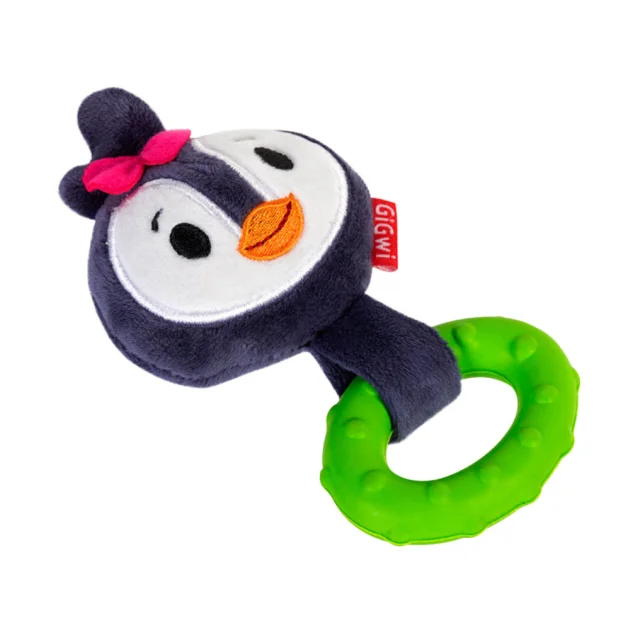 Игрушка GiGwi Suppa Puppa, для щенка, пингвин с кольцом и пищалкой, текстиль, резина, 15 см