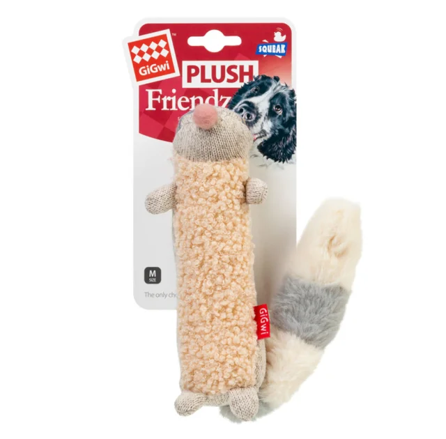 Мягкая игрушка GiGwi Plush, для собак, плюшевый енот, с пищалкой, текстиль, 17 см