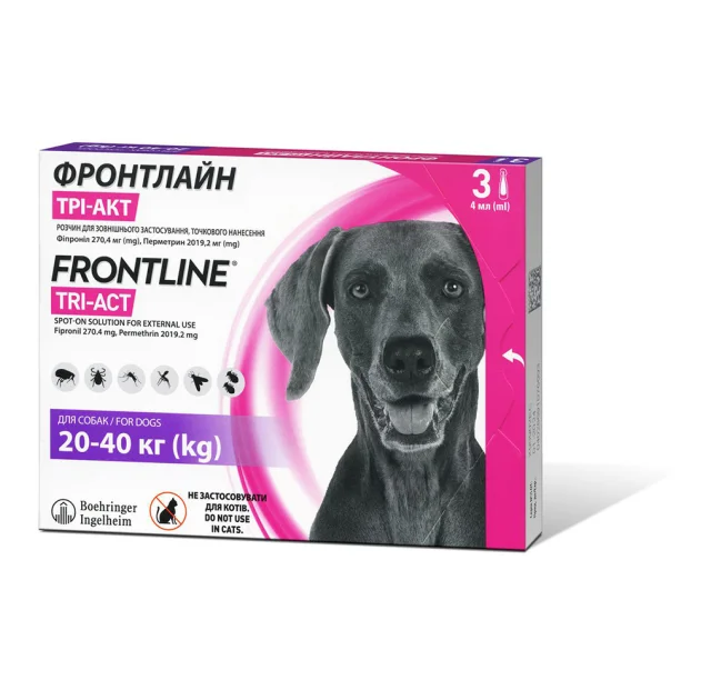 Капли Boehringer Ingelheim Frontline TRI-ACT от блох и клещей для собак, L, 20-40 кг, цена за 1 пипетку