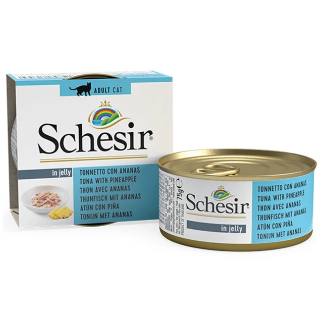 Консервы Schesir Tuna Pineapple натуральные, для кошек, тунец с ананасом в желе, банка 75 г