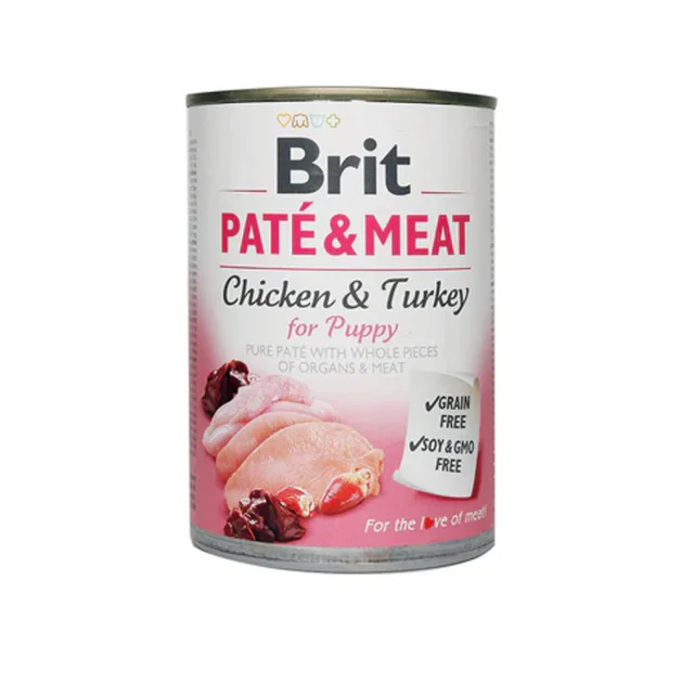 Консерви Brit Paté & Meat Puppy, для цуценят, з індичкою і куркою, 400 г