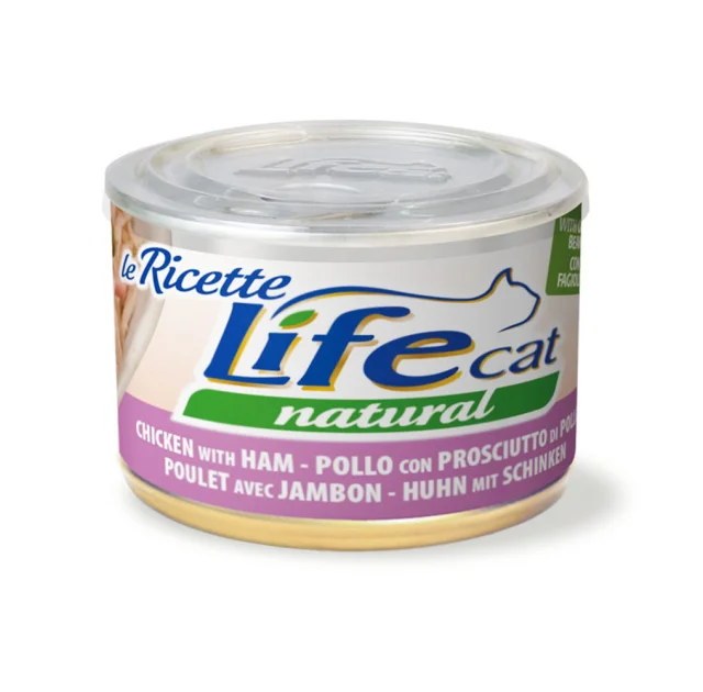 Консерва LifeCat Chicken With Ham для кошек от 6 месяцев, курица с ветчиной и стручковой фасолью, 150 г