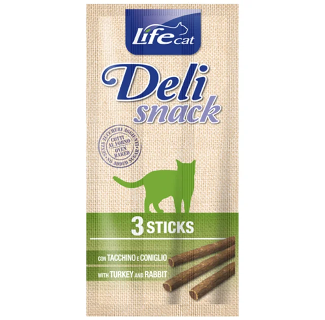 Лакомство LifeCat DeliSnack Sticks Turkey And Rabbit для кошек от 4 месяцев, с индейки и кроликом, 15 г