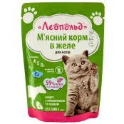 Влажный корм Леопольд для кошек, мясное ассорти с говядиной и сердцем в желе, 130 г