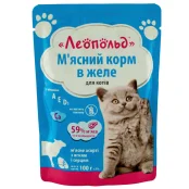 Влажный корм Леопольд для кошек, мясное ассорти с ягнёнком и сердцем в желе, 100 г