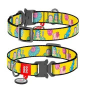 Нашийник Waudog Nylon c QR-паспортом для собак, малюнок "Рік і Морті 1", нейлон, метал, 15 мм, 23-35 см