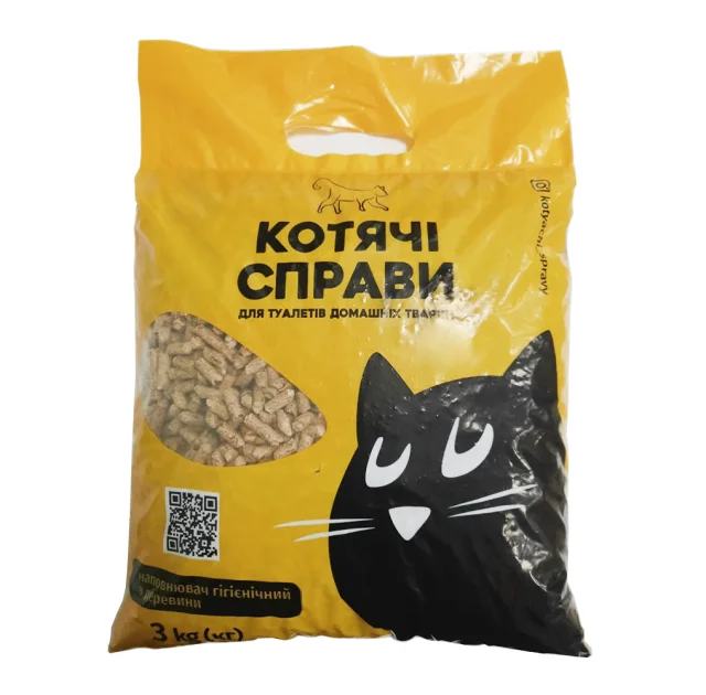 Деревний наповнювач Котячі справи, для котячих туалетів, 3 кг