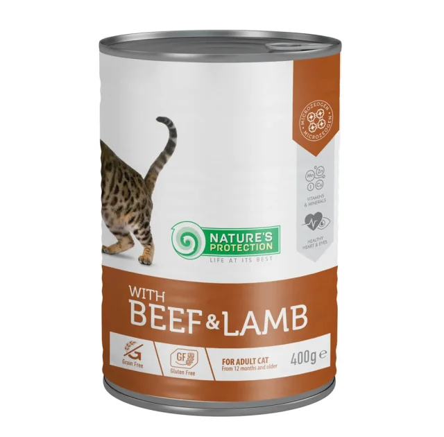 Консервы Natures Protection Cat Adult Beef&Lamb для кошек, с говядиной и ягненком, 400 г