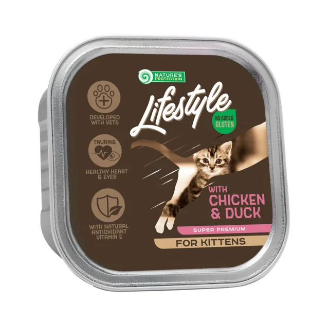 Консервы Natures Protection Lifestyle Kitten Chicken&Duck для кошек, с курицей и уткой, 85 г