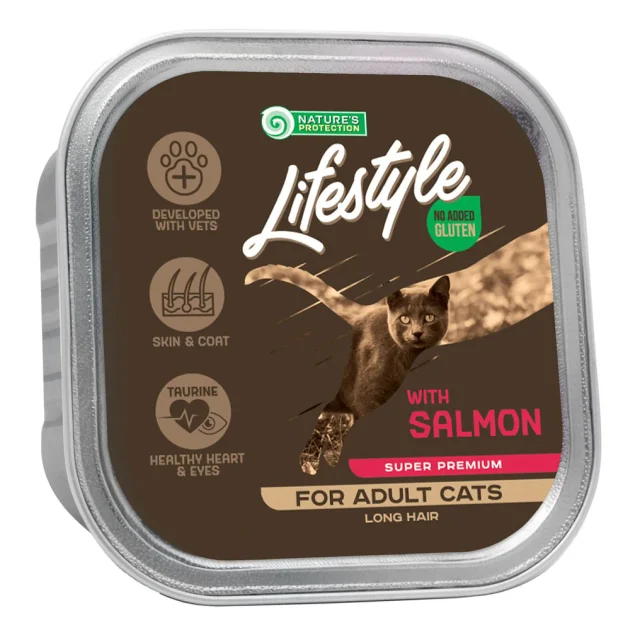 Консервы Natures Protection Lifestyle Long Hair Salmon для кошек с длинной шерстью, с лососем, 85 г