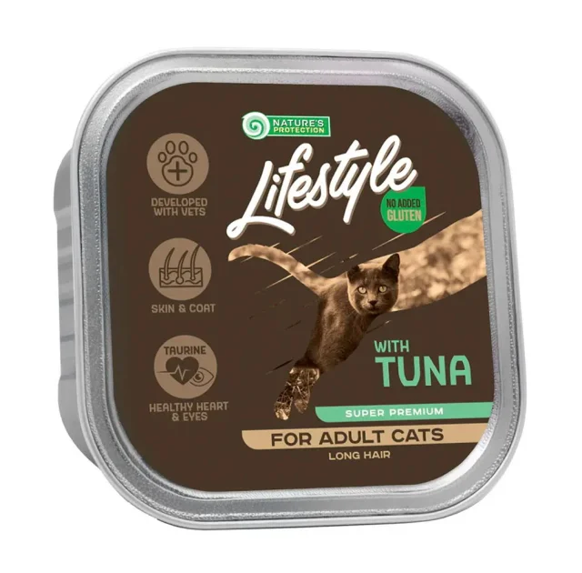 Консервы Natures Protection Lifestyle Long Hair Tuna для кошек с длинной шерстью, с тунцем, 85 г