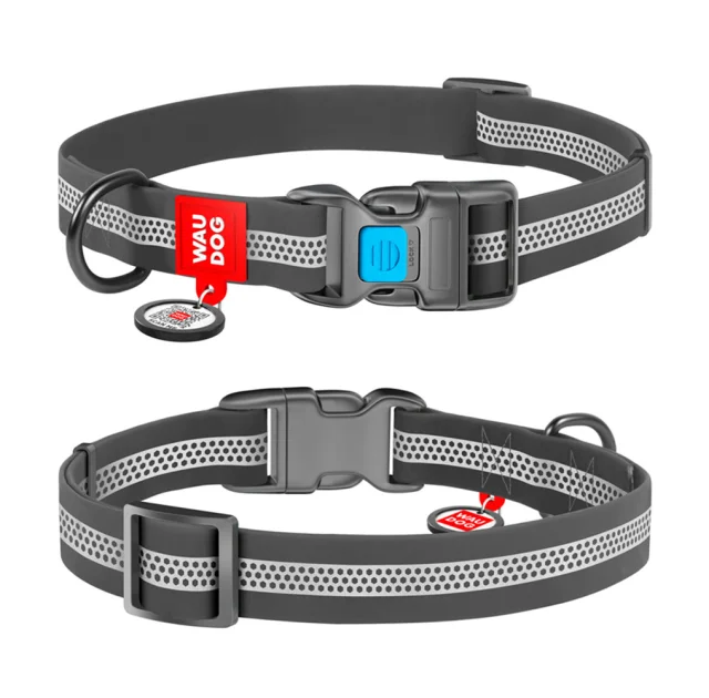Ошейник Waudog Waterproof c QR-паспортом для собак, водостойкий, пластиковая пряжка, M, 20 мм/24-40 см, серый