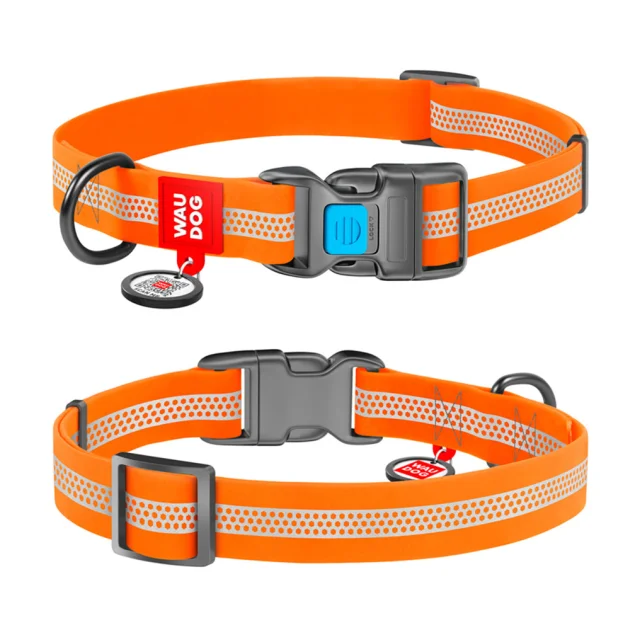 Ошейник Waudog Waterproof c QR-паспортом для собак, водостойкий, пластиковая пряжка, XL, 25 мм/35-58 см, оранжевый
