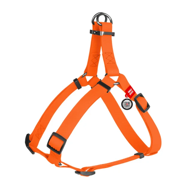 Шлея Waudog Waterproof c QR-паспортом для собак, водостойкая, металлическая пряжка, M, 20 мм/50-80 см, оранжевый