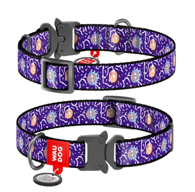Нашийник Waudog Nylon c QR-паспортом для собак, малюнок "Рік і Морті 2", нейлон/метал, розмір XL, 25 мм/35-58 см