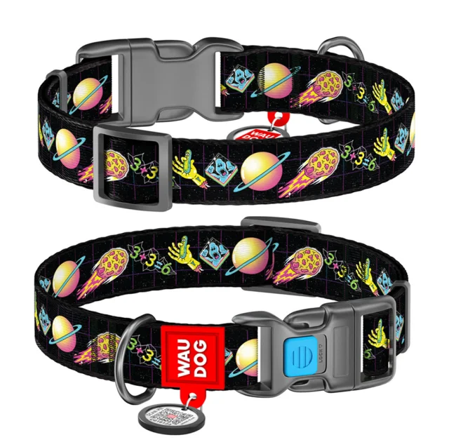 Нашийник Waudog Nylon c QR-паспортом для собак, малюнок "Рік і Морті 3", нейлон/пластик, розмір M, 20 мм/24-40 см