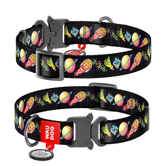 Нашийник Waudog Nylon c QR-паспортом для собак, малюнок "Рік і Морті 3", нейлон/метал, розмір XXL, 35 мм/43-70 см