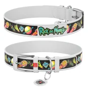 Нашийник Waudog Design з QR-паспортом для собак, шкіряний, малюнок "Рік і Морті 3", ХXS, 12 мм/19-25 см, білий