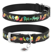 Нашийник Waudog Design з QR-паспортом для собак, шкіряний, малюнок "Рік і Морті 3", L, 25 мм/38-49 см, чорний