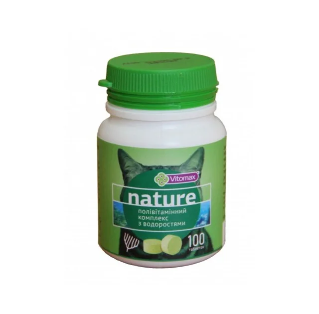 Поливитаминный комплекс Vitomax Nature для котов, с водорослями, 50 г, 100 таб