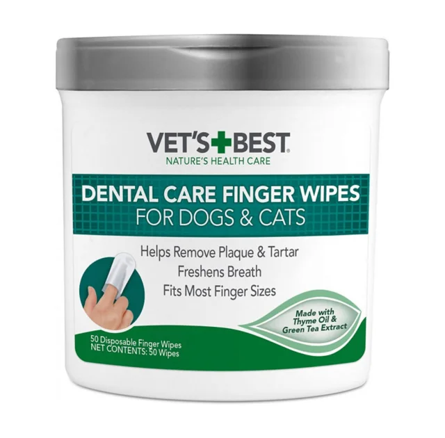 Серветки Vet's Best Clean Teeth Wipes для догляду за ротовою порожниною, для собак та котів, 50 шт