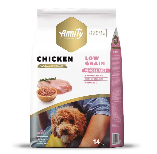 Сухий корм Amity Super Premium Adult Chicken для дорослих собак всіх порід, низькозерновий, з куркою, 14 кг