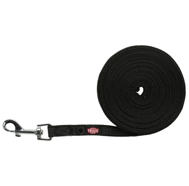 Поводок Trixie Tracking Lead прорезиненный для собак, без петли, размер S-M, 5 м/15 мм, чёрный