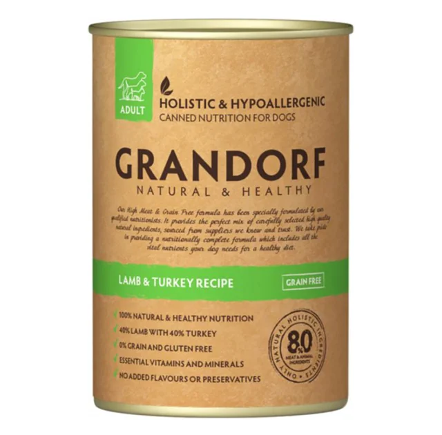 Консерви Grandorf Lamb&Turkey для дорослих собак, з м'ясом ягня та індички, 400 г