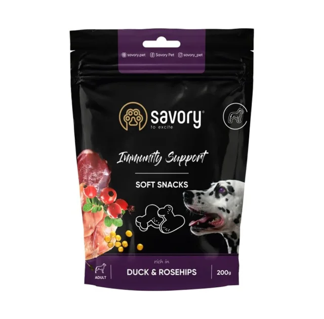 М’які ласощі Savory для зміцнення імунітету собак, качка та шипшина, 200 г