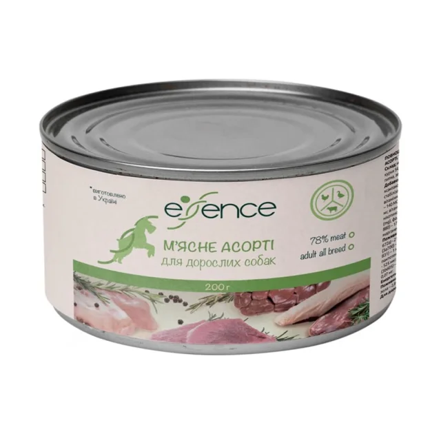 Вологий корм Essence для дорослих собак, м'ясне асорті, 200 г