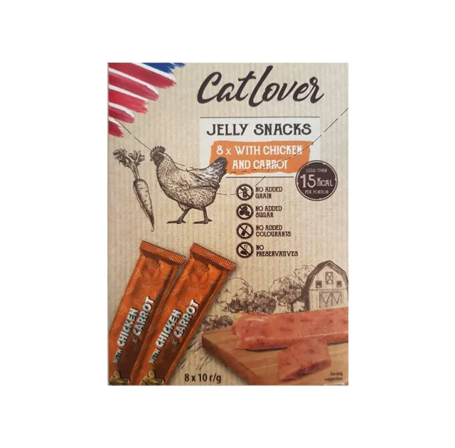 Лакомство CatLover Jelly Snacks Chiken and Carrot для кошек, курица и морковка в желе, 8 стиков по 10 г