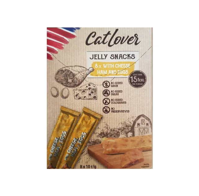Лакомство CatLover Jelly Snacks Cheese Ham and Eggs для кошек, сыр, ветчина и яйцо в желе, 8 стиков по 10 г