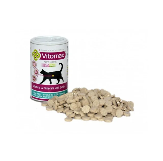 Вітаміни Vitomax для оздоровлення блискучої шерсті котів, 300 таб