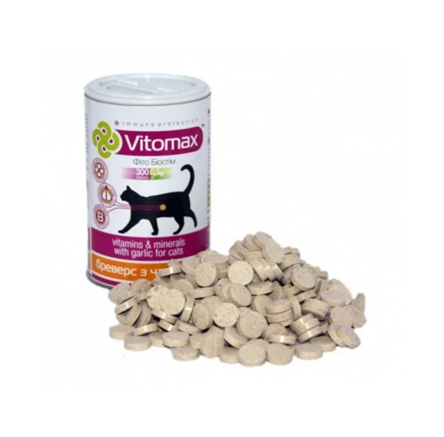 Вітаміни Vitomax Brewers для котів, з пивними дріжджами та часником, 300 таб