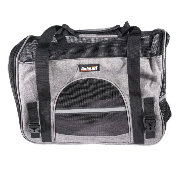 Сумка-переноска AnimAll мягкая для собак и кошек, нейлон, серый, 48×25×33 см