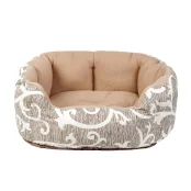 Лежанка Теремок Элегант 3 для собак и кошек, коричневая с принтом, 60×50×20 см