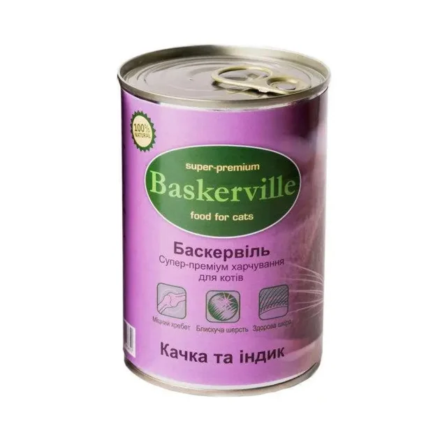 Влажный корм Baskerville для котов, утка и индюк, 400 г