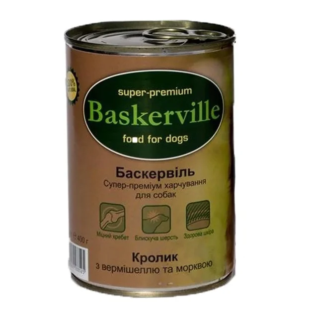 Влажный корм Baskerville для собак, кролик с лапшой и морковью 400 г