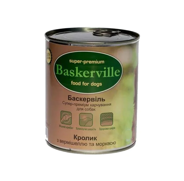 Влажный корм Baskerville для собак, кролик с лапшой и морковью 800 г