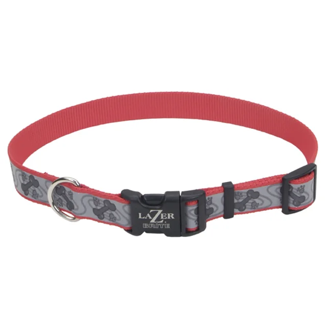 Cветоотражающий ошейник Coastal Lazer для собак, красный с косточками, 1.6×30-45 см
