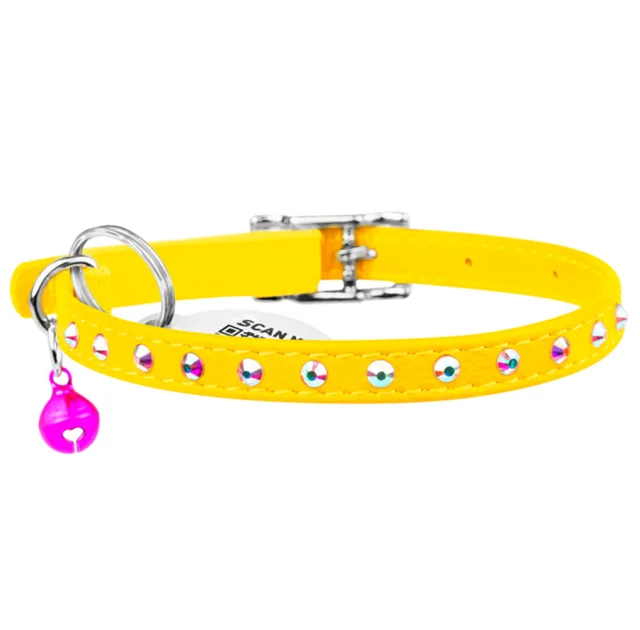 Нашийник Waudog Glamour з гумкою, клейові стрази, для котів, ширина 9 мм, довжина 22-30 см, жовтий