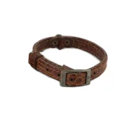 Нашийник Cristel для собак тришаровий, з золотою фурнітурою, принт кайман, шкіра, 12 мм / 30 см, коричневий