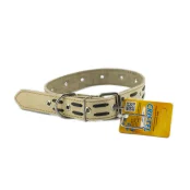 Ошейник Cristel для собак, кожаный, с проплетением "пунктир", 30 мм / 65 см, бежевый