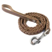 Поводок Cristel для собак, кожа зенит, лакированный, прошитый, "колосок крупный", 20 мм / 130 см, коньяк