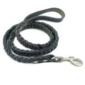 Поводок Cristel для собак, кожа зенит, лакированный, прошитый, "колосок крупный", 20 мм / 130 см, чёрный