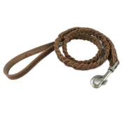 Поводок Cristel для собак, кожа зенит, прошитый, "колосок крупный", 20 мм / 130 см, коньяк