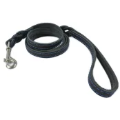 Поводок Cristel для собак, кожа зенит, прошитый, с проплётом, карабин №7, 12 мм / 140 см, чёрный
