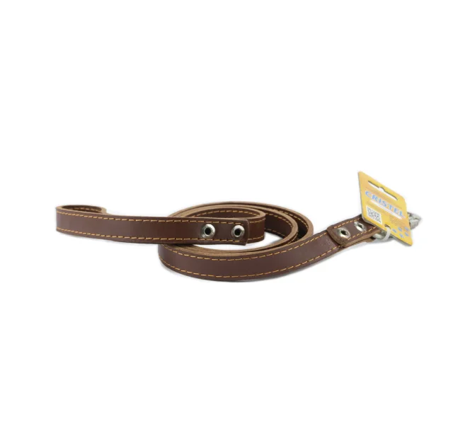 Повідець Cristel для собак, шкіряний, лакований, прошитий, двухліцевой, 20 мм / 130 см, коньяк