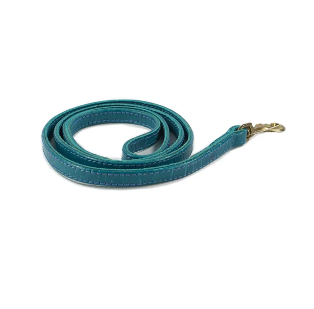 Повідець Cristel для собак, тришаровий, з фурнітурою "золото", принт "кайман", 12 мм, шкіра, бірюзовий